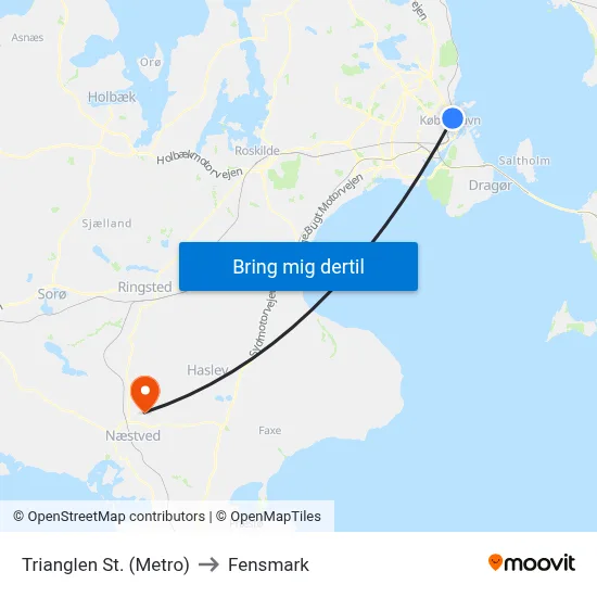 Trianglen St. (Metro) to Fensmark map