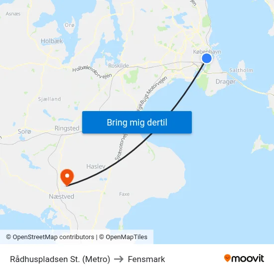Rådhuspladsen St. (Metro) to Fensmark map