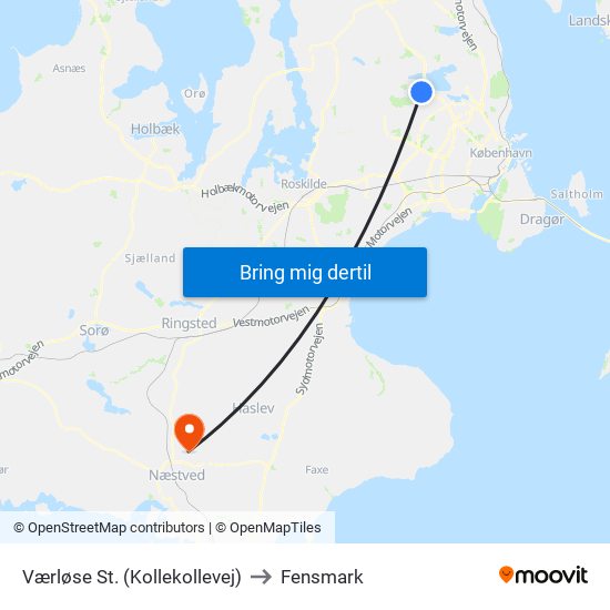 Værløse St. (Kollekollevej) to Fensmark map