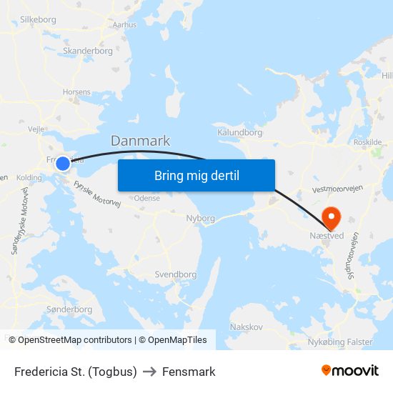 Fredericia St. (Togbus) to Fensmark map