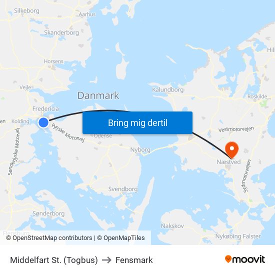 Middelfart St. (Togbus) to Fensmark map