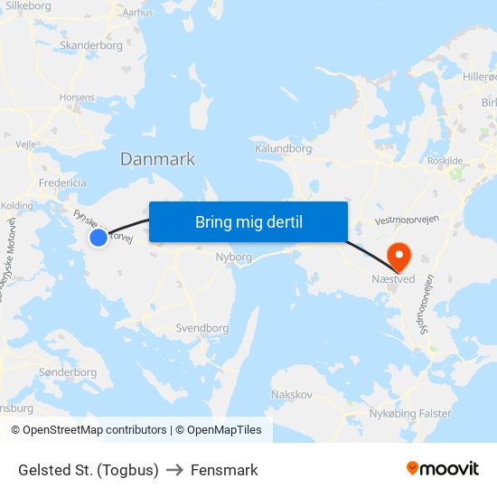 Gelsted St. (Togbus) to Fensmark map