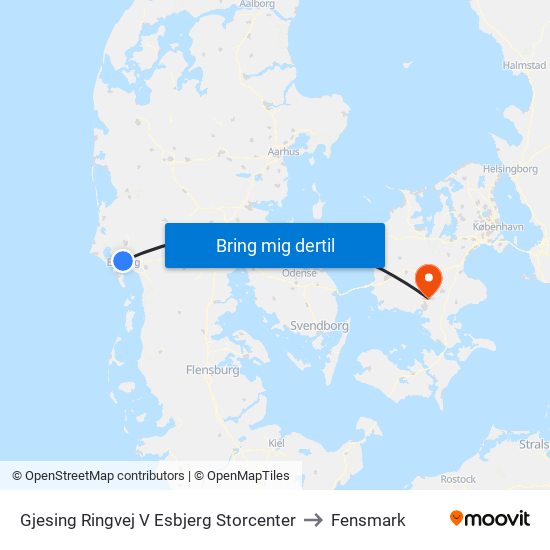 Gjesing Ringvej V Esbjerg Storcenter to Fensmark map