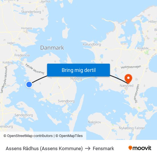 Assens Rådhus (Assens Kommune) to Fensmark map