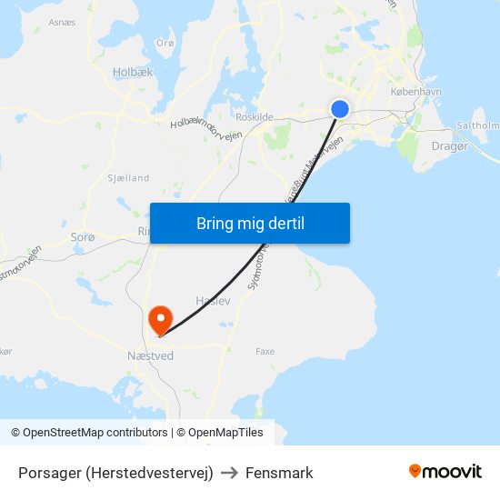 Porsager (Herstedvestervej) to Fensmark map