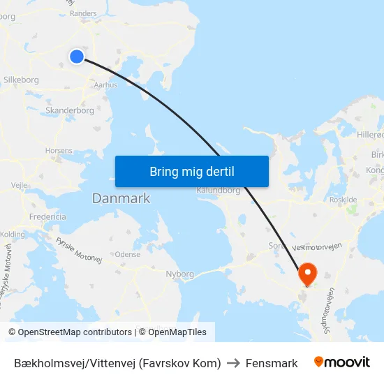 Bækholmsvej/Vittenvej (Favrskov Kom) to Fensmark map