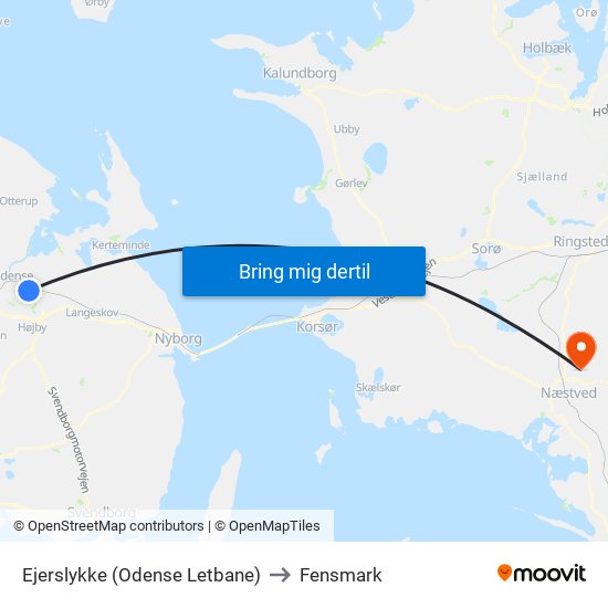 Ejerslykke (Odense Letbane) to Fensmark map