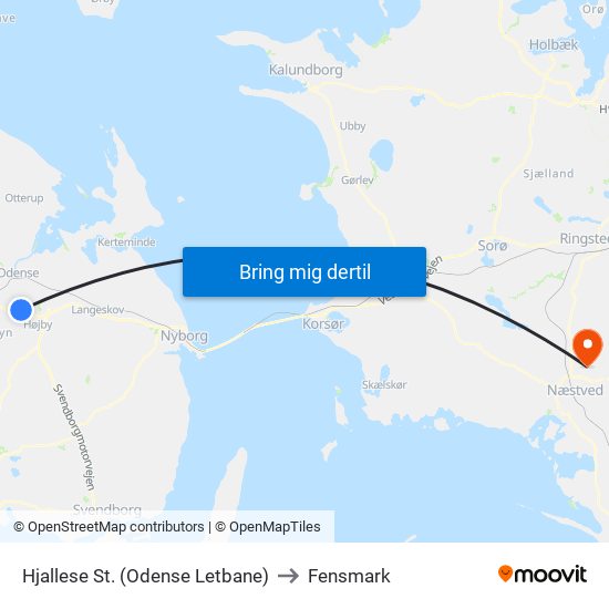 Hjallese St. (Odense Letbane) to Fensmark map