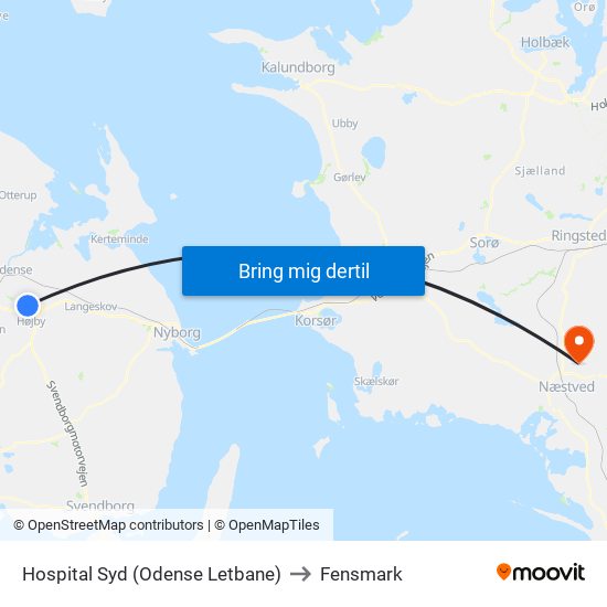 Hospital Syd (Odense Letbane) to Fensmark map