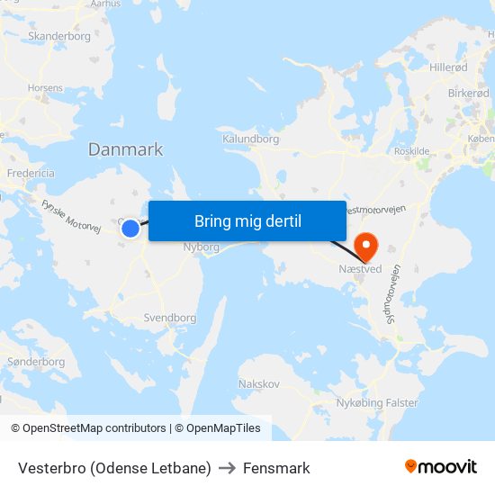 Vesterbro (Odense Letbane) to Fensmark map