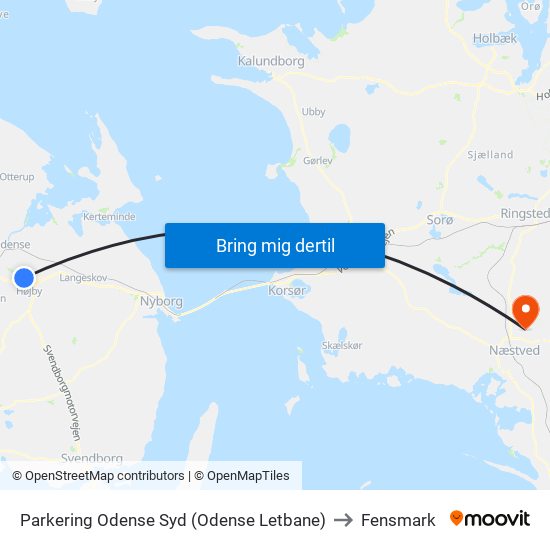 Parkering Odense Syd (Odense Letbane) to Fensmark map