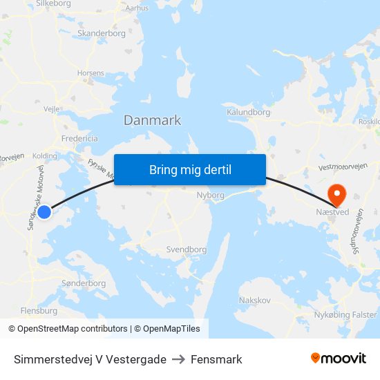 Simmerstedvej V Vestergade to Fensmark map