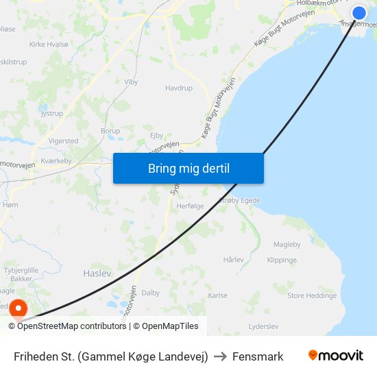 Friheden St. (Gammel Køge Landevej) to Fensmark map