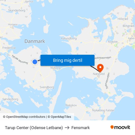 Tarup Center (Odense Letbane) to Fensmark map