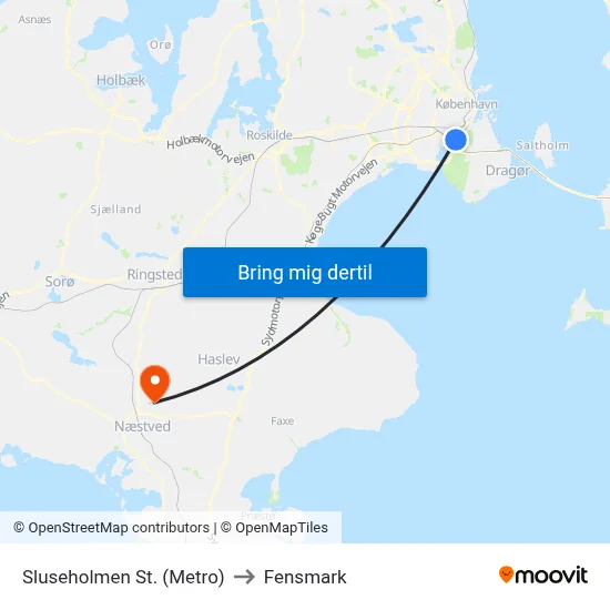 Sluseholmen St. (Metro) to Fensmark map