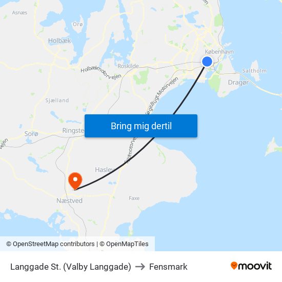 Langgade St. (Valby Langgade) to Fensmark map