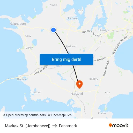 Mørkøv St. (Jernbanevej) to Fensmark map