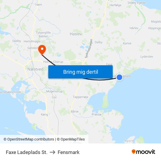 Faxe Ladeplads St. to Fensmark map