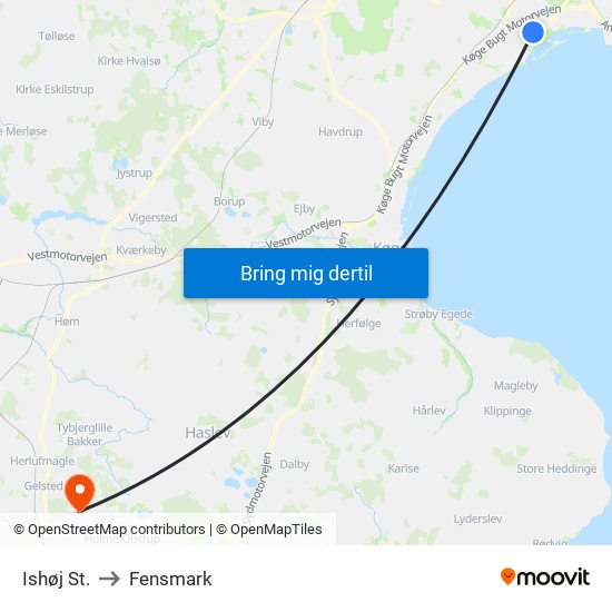 Ishøj St. to Fensmark map