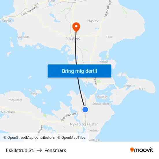 Eskilstrup St. to Fensmark map