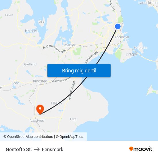 Gentofte St. to Fensmark map