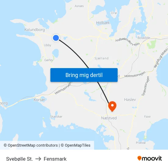 Svebølle St. to Fensmark map