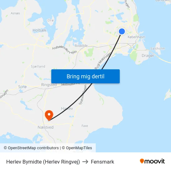 Herlev Bymidte (Herlev Ringvej) to Fensmark map