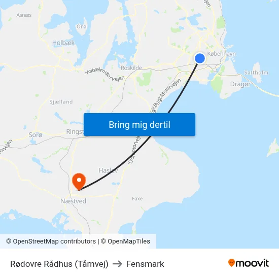 Rødovre Rådhus (Tårnvej) to Fensmark map