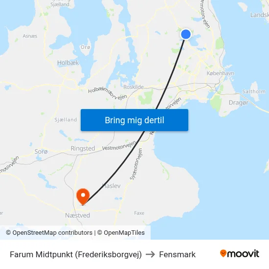Farum Midtpunkt (Frederiksborgvej) to Fensmark map