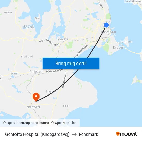 Gentofte Hospital (Kildegårdsvej) to Fensmark map
