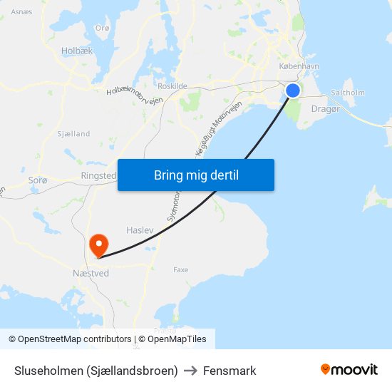 Sluseholmen (Sjællandsbroen) to Fensmark map