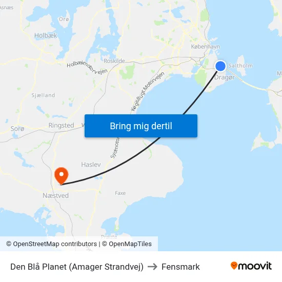 Den Blå Planet (Amager Strandvej) to Fensmark map