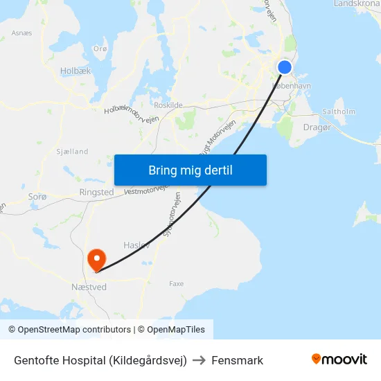 Gentofte Hospital (Kildegårdsvej) to Fensmark map
