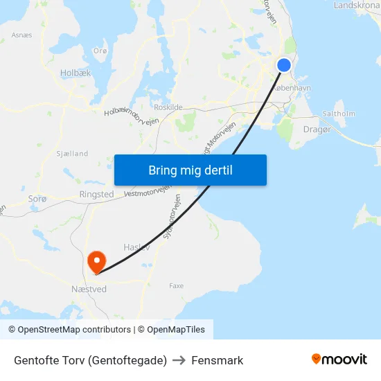 Gentofte Torv (Gentoftegade) to Fensmark map