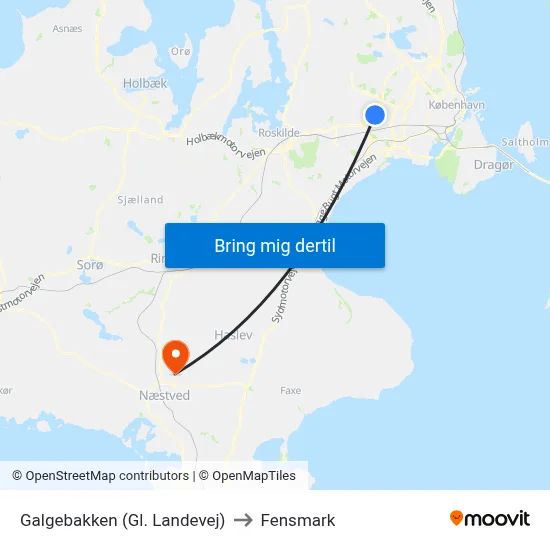 Galgebakken (Gl. Landevej) to Fensmark map