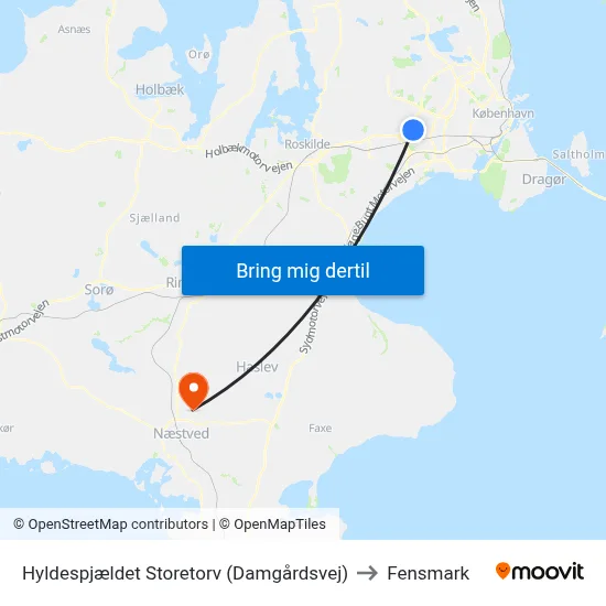Hyldespjældet Storetorv (Damgårdsvej) to Fensmark map