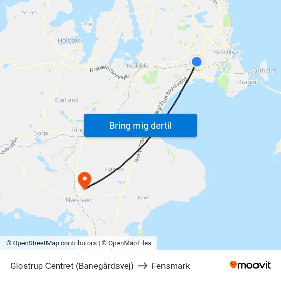 Glostrup Centret (Banegårdsvej) to Fensmark map