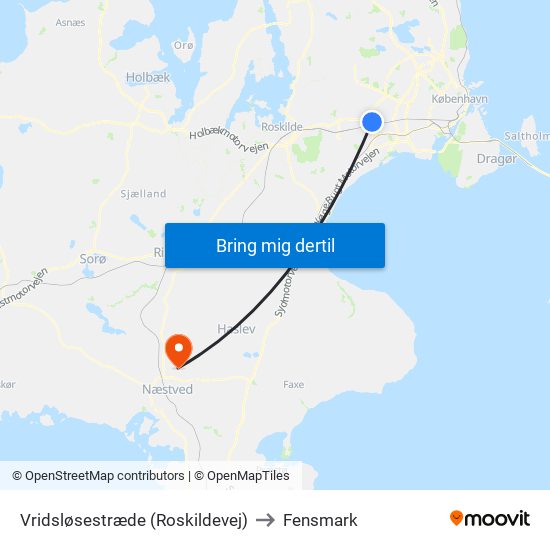 Vridsløsestræde (Roskildevej) to Fensmark map