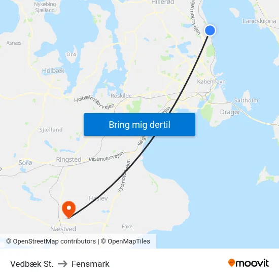 Vedbæk St. to Fensmark map