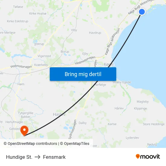 Hundige St. to Fensmark map