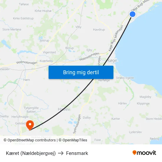 Kæret (Nældebjergvej) to Fensmark map