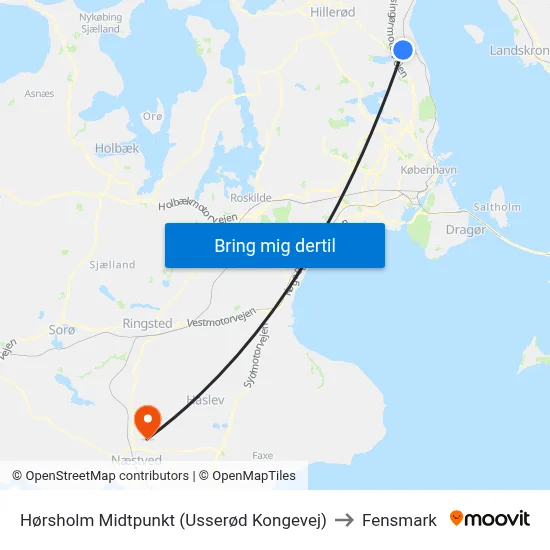 Hørsholm Midtpunkt (Usserød Kongevej) to Fensmark map