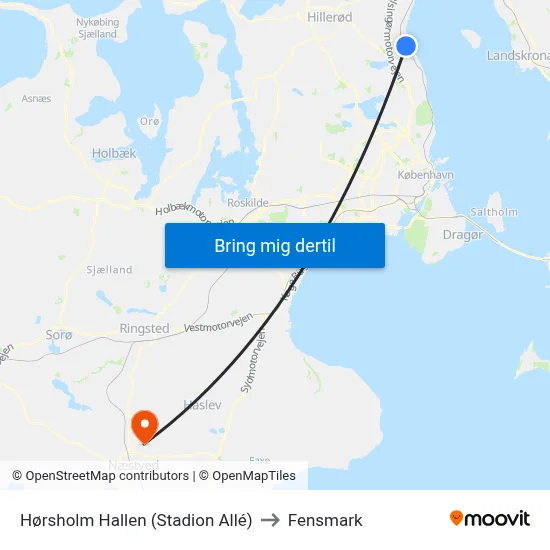 Hørsholm Hallen (Stadion Allé) to Fensmark map
