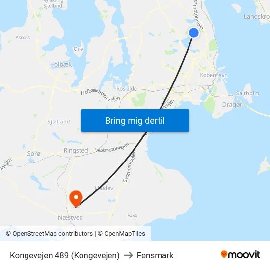 Kongevejen 489 (Kongevejen) to Fensmark map