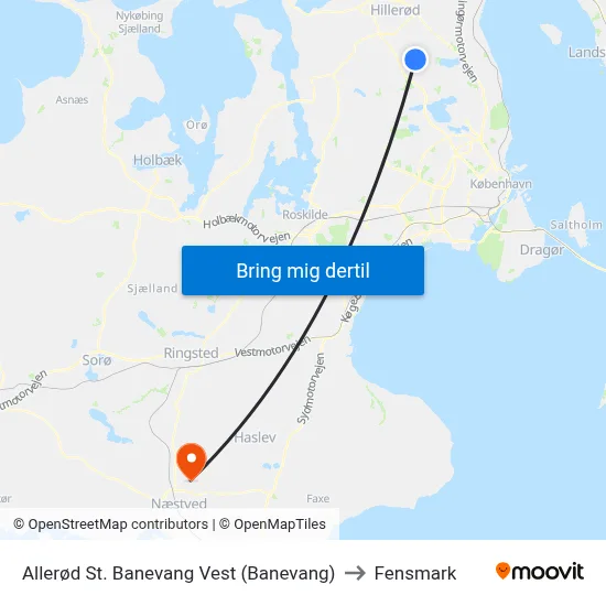 Allerød St. Banevang Vest (Banevang) to Fensmark map