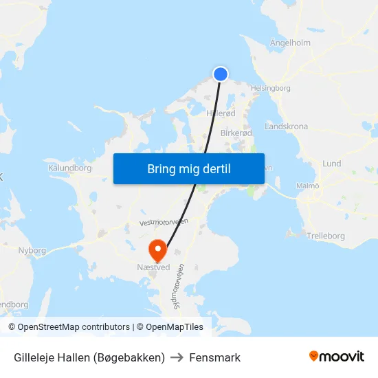 Gilleleje Hallen (Bøgebakken) to Fensmark map
