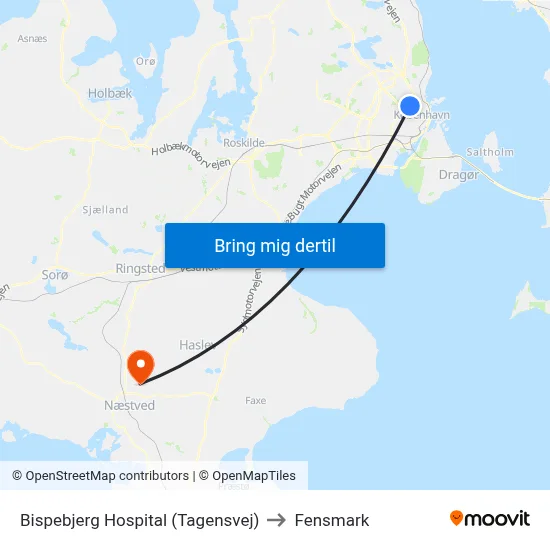 Bispebjerg Hospital (Tagensvej) to Fensmark map