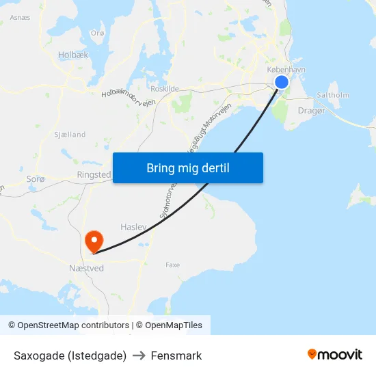 Saxogade (Istedgade) to Fensmark map