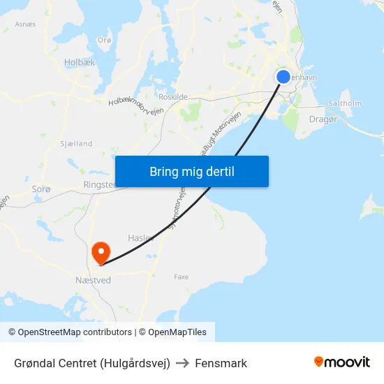 Grøndal Centret (Hulgårdsvej) to Fensmark map