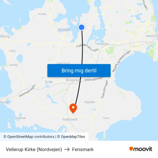 Vellerup Kirke (Nordvejen) to Fensmark map